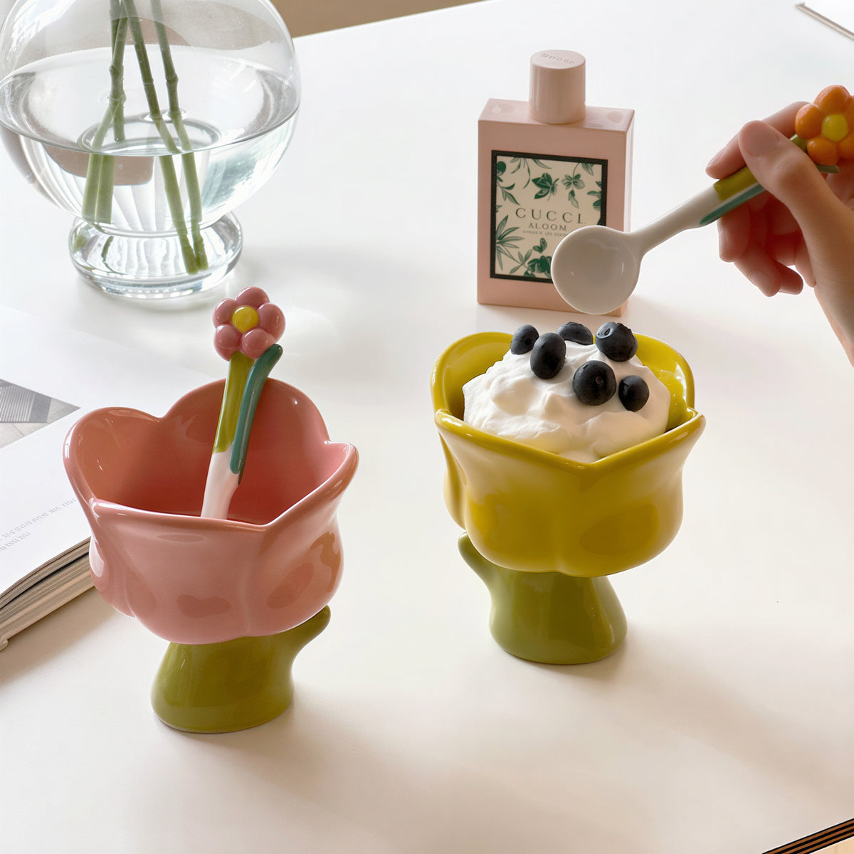 Tulip Dessert Bowl & Flower Spoon Set