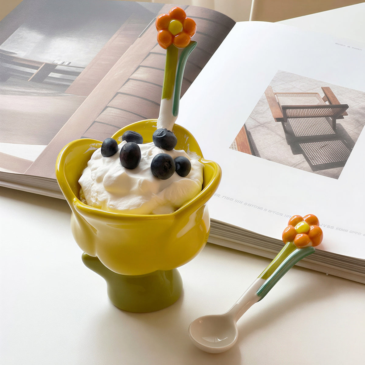 Tulip Dessert Bowl & Flower Spoon Set