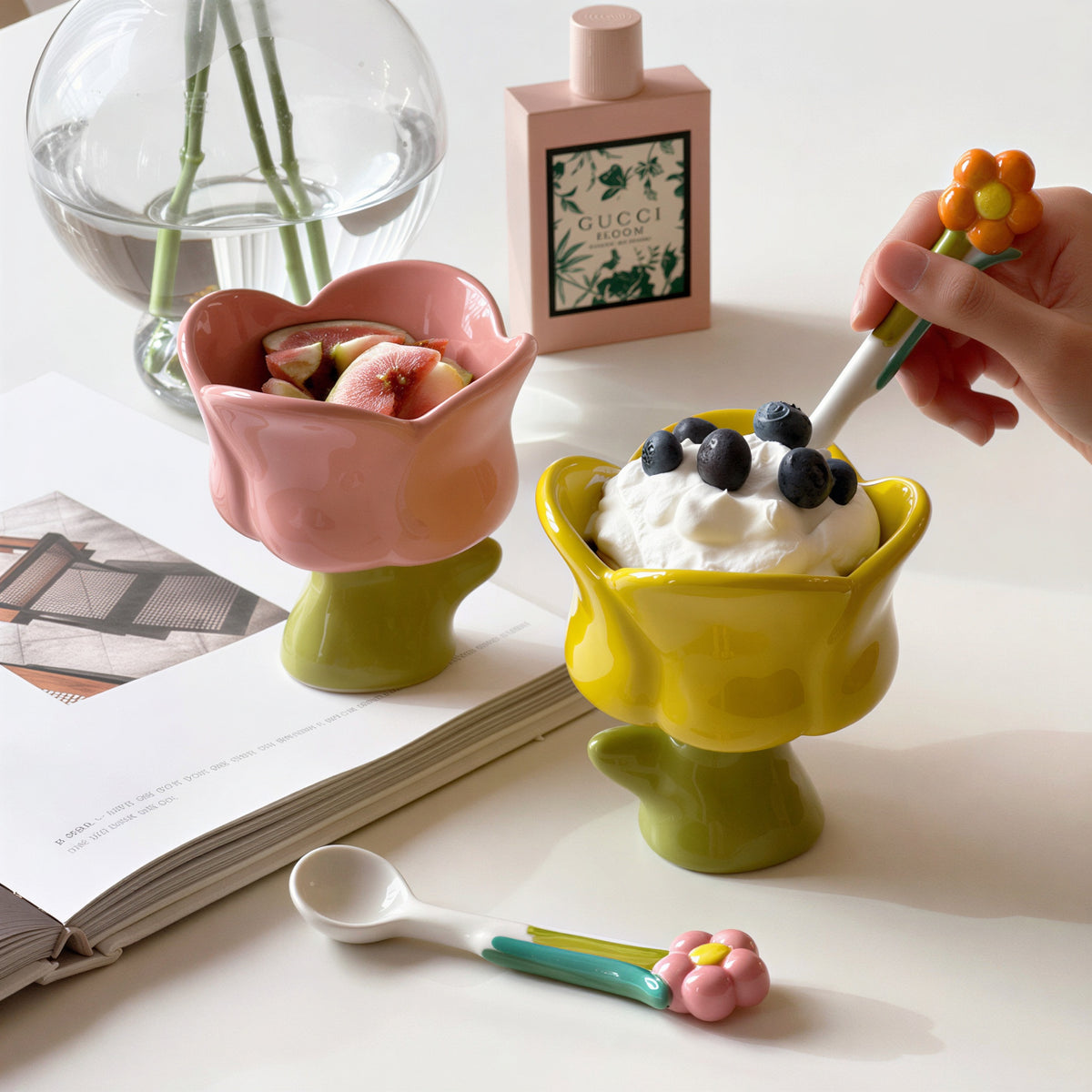 Tulip Dessert Bowl & Flower Spoon Set