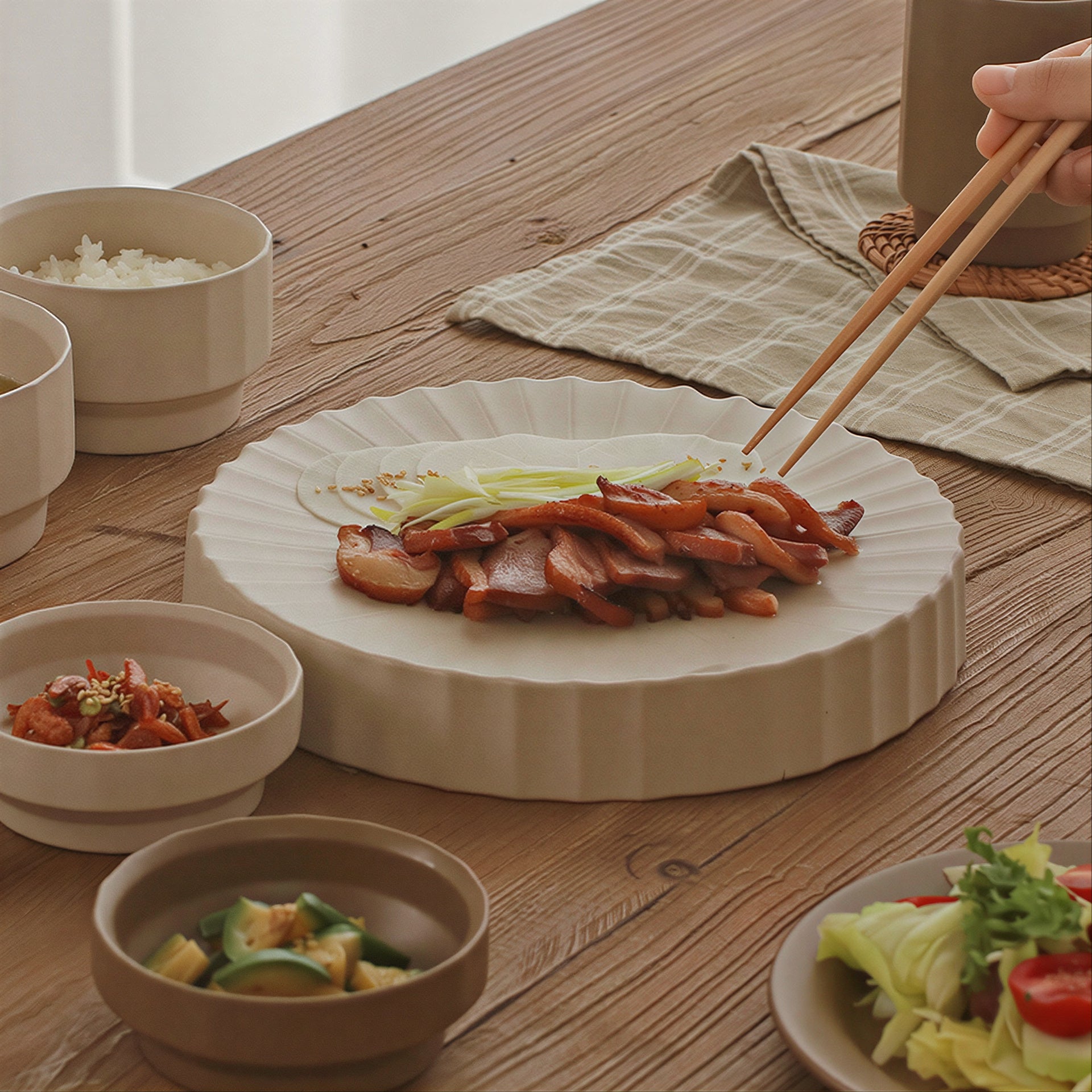 Seoul Signature Fluted Serving Plate - lifestyle