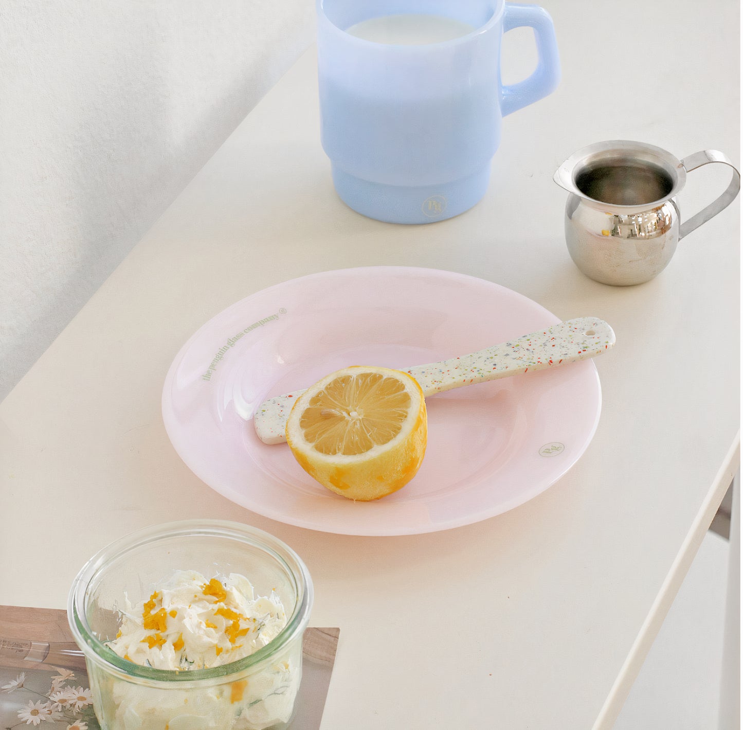 Penguin Milk Glass Dessert Plate (7")