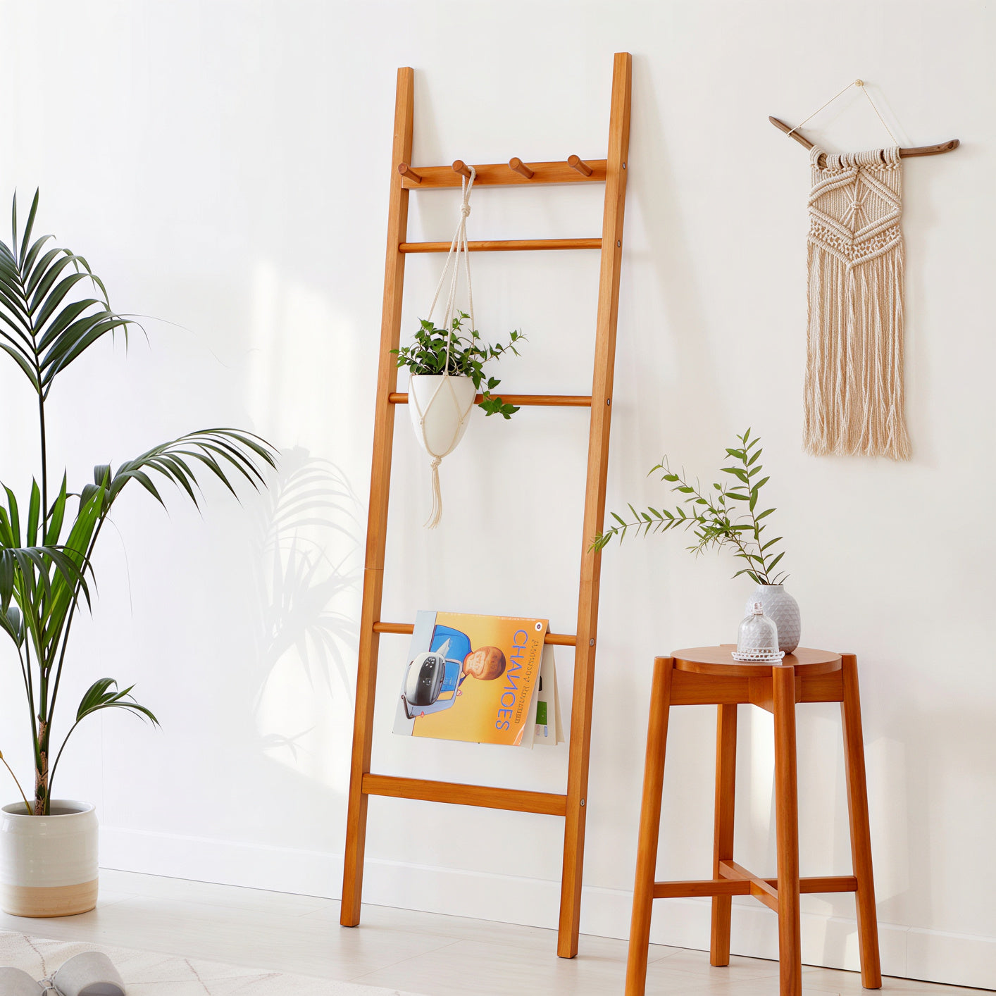 Solid Wood Ladder Clothes Rack Stand