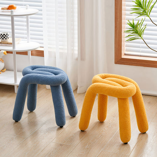 Curved Bouclé Fabric Stool