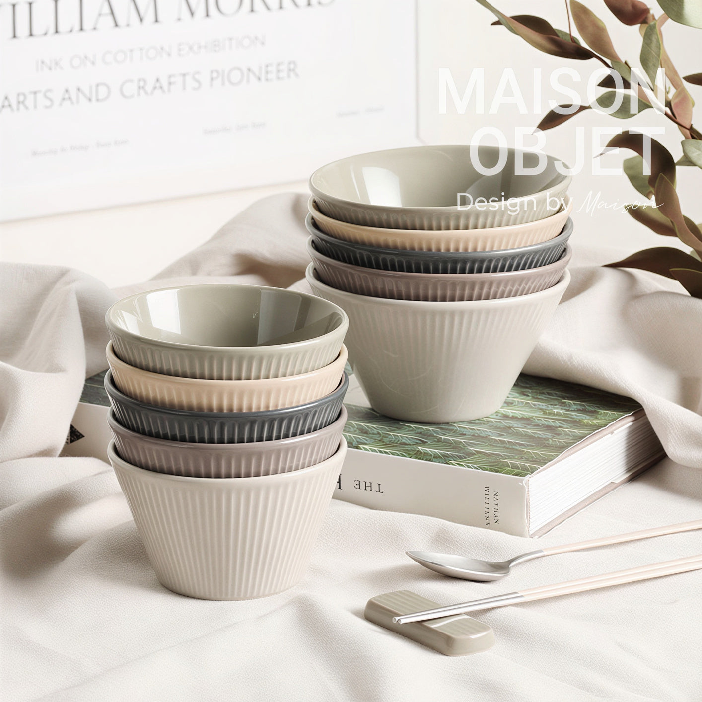 Lining Rice Bowl & Soup Bowl Set for 4 (8-Piece)