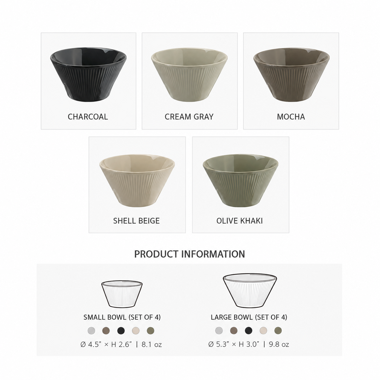 Lining Rice Bowl & Soup Bowl Set for 4 (8-Piece)