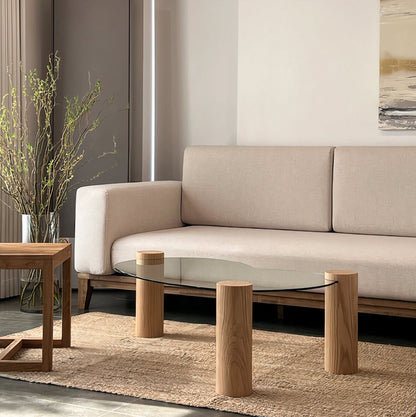 Glass Coffee Table with Wooden Legs