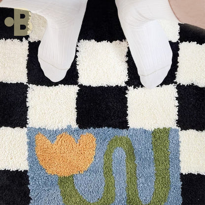 Checker Bloom Accent Rug - close up