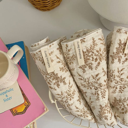 100% Cotton Gauze Kitchen Towel, Beige Floral