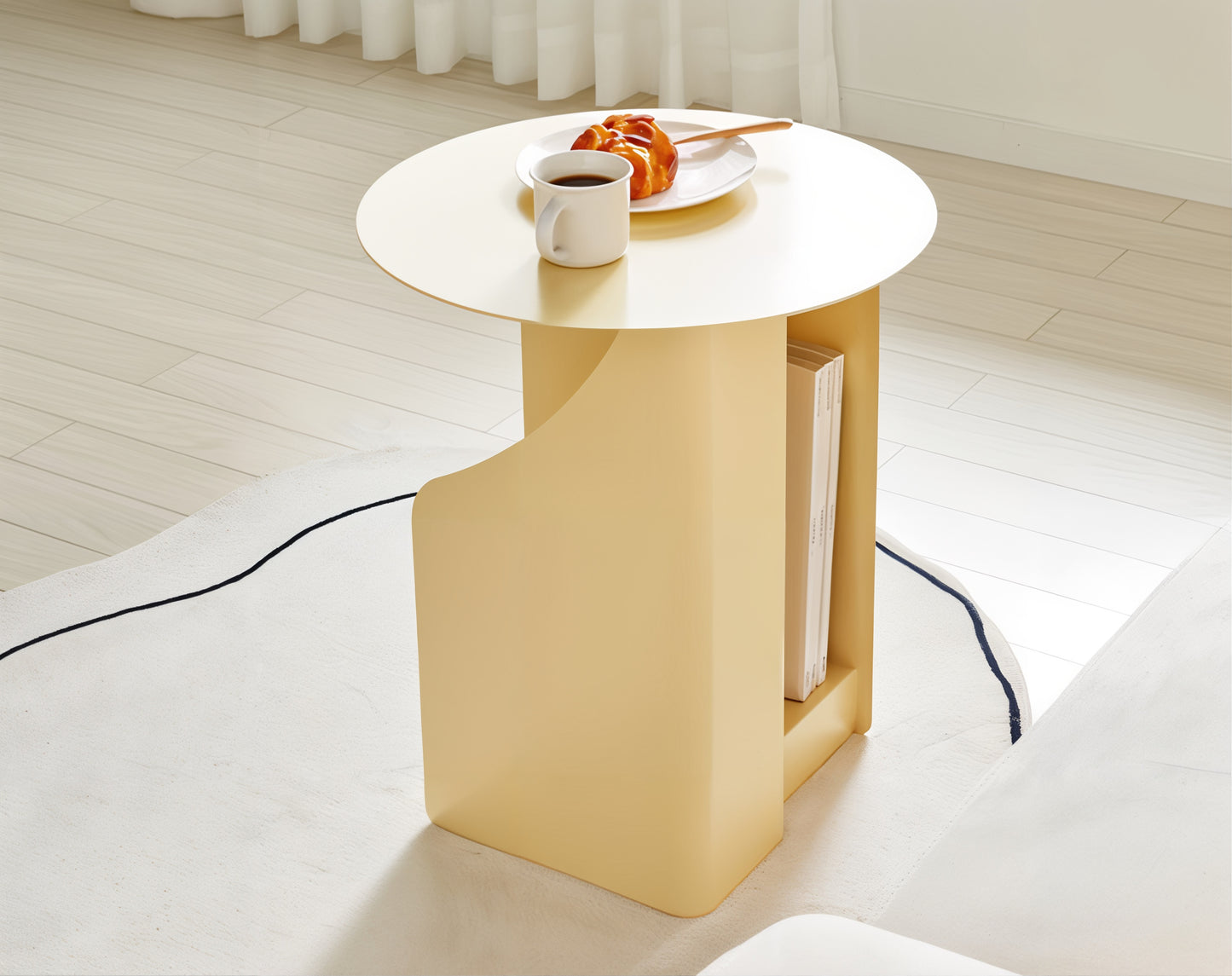 Round Side Table with Built-In Bookshelf