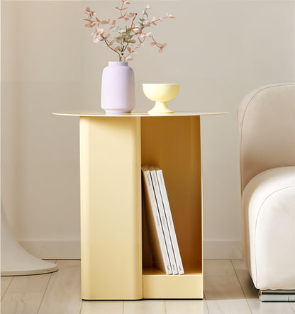 Round Side Table with Built-In Bookshelf