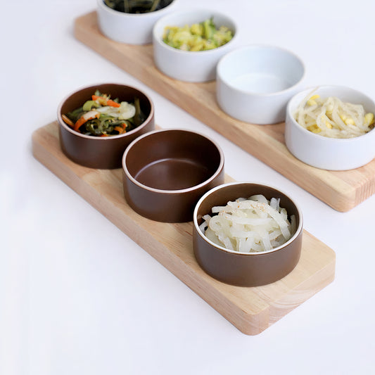 Ceramic Sauce Bowl with Wooden Tray Set