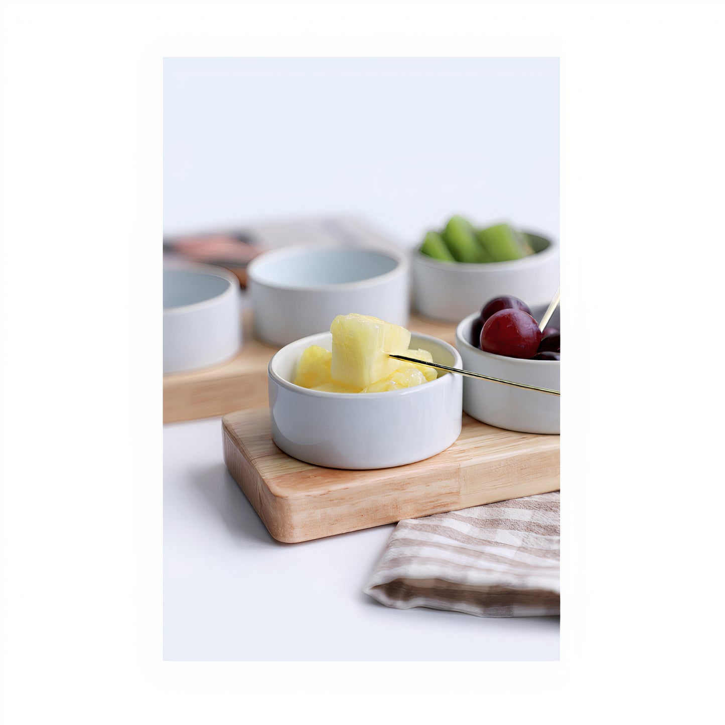 Ceramic Sauce Bowl with Wooden Tray Set