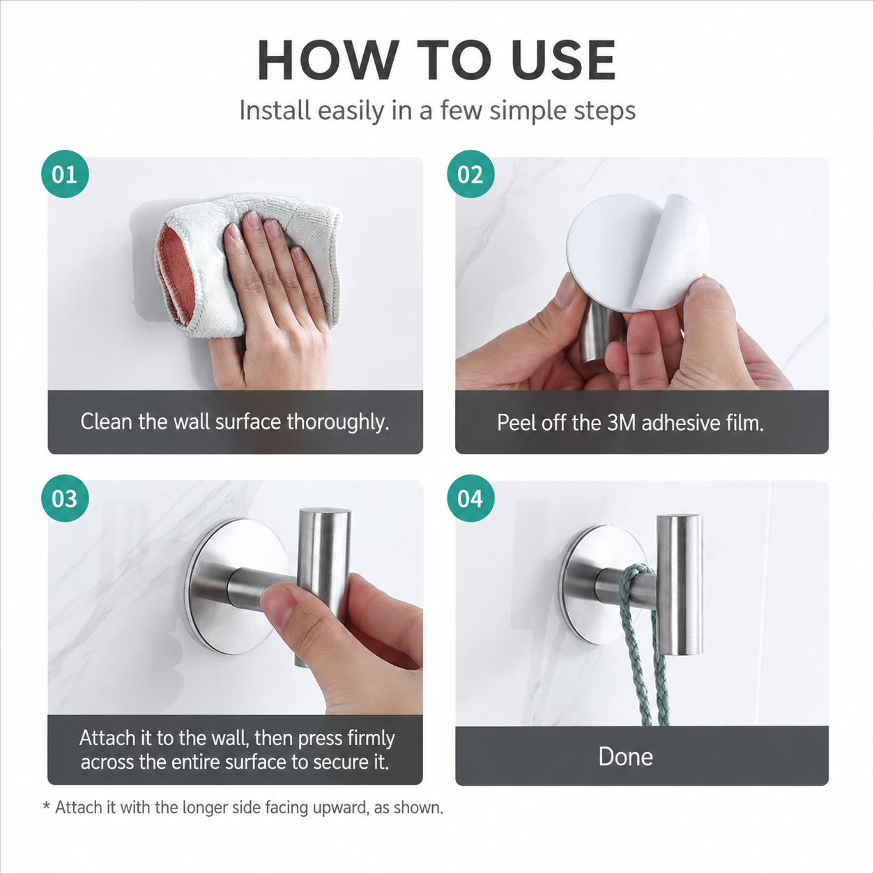 304 Stainless Steel Adhesive T-Shaped Wall Hook