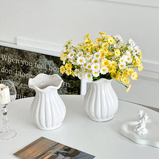 Short Pleated White Vase