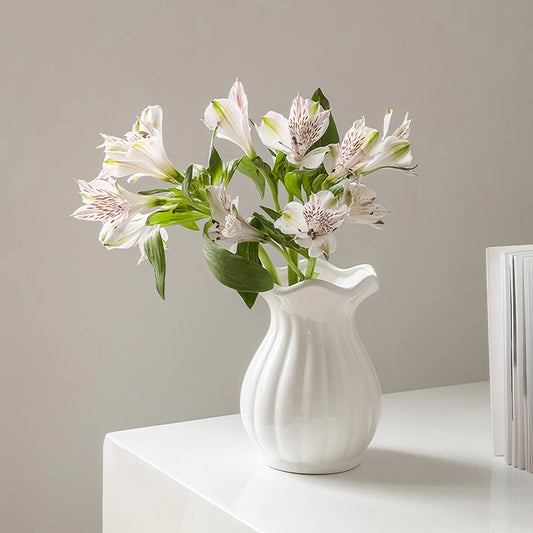 Short Pleated White Vase - close up