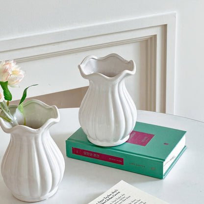 Short Pleated White Vase