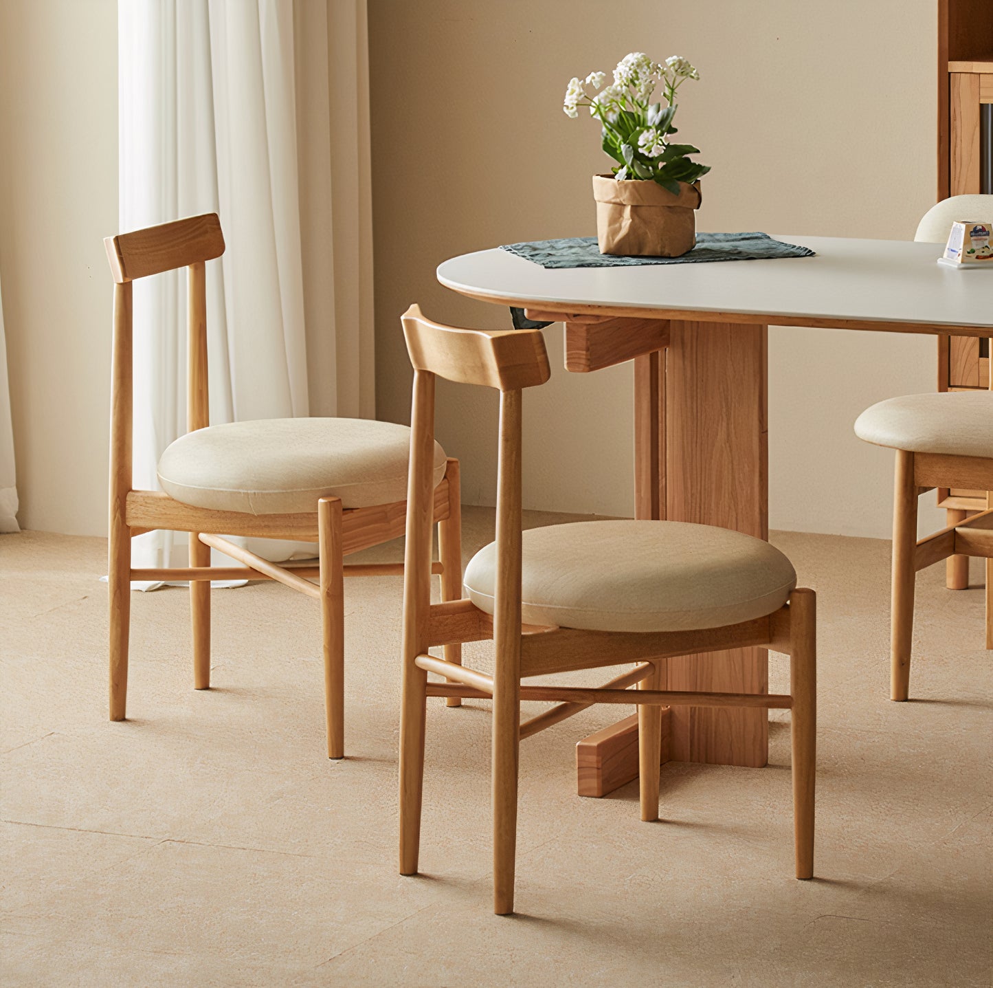 Round Cushion Wooden Dining Chair