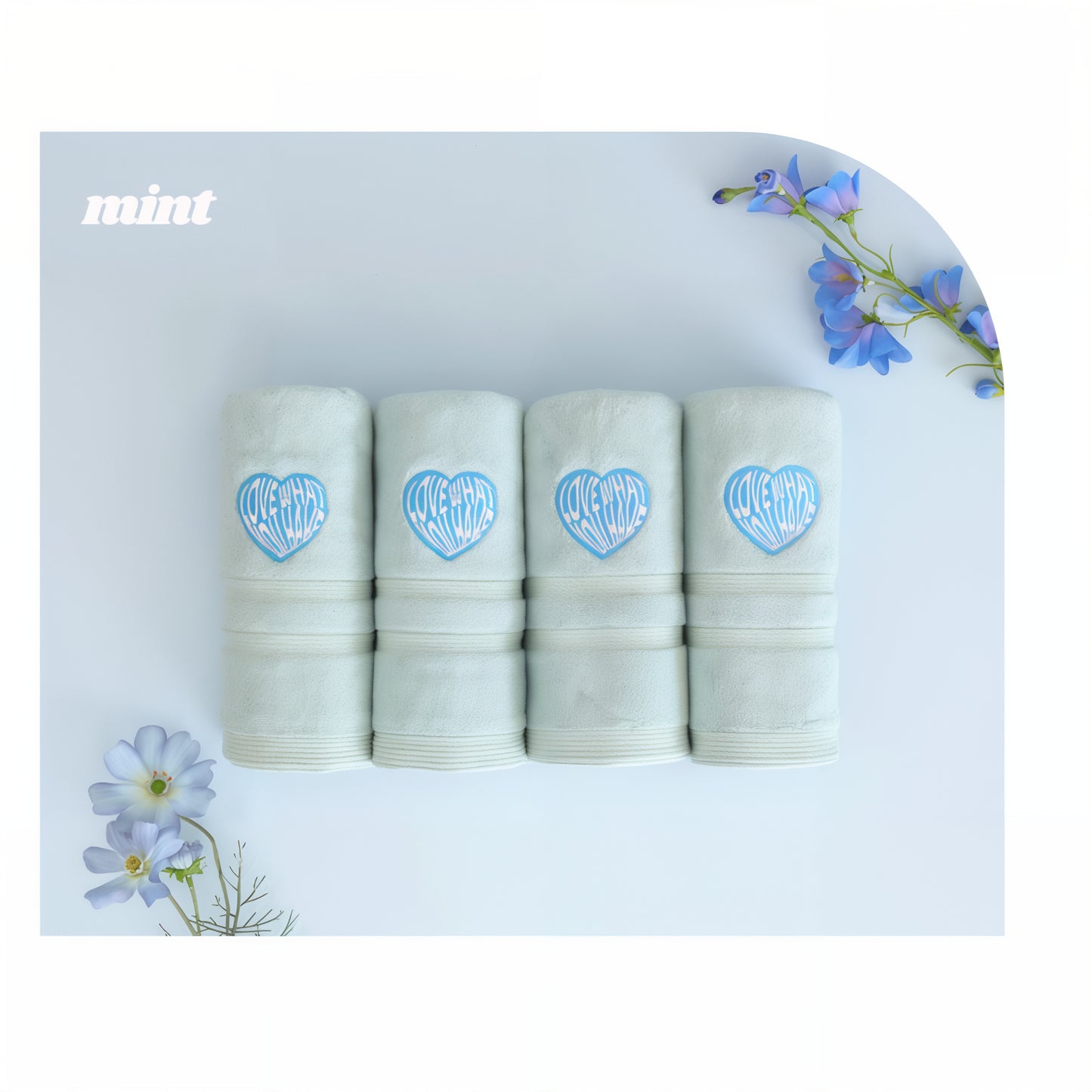 Heart Embroidery Kitsch Towel Set (10-Pack) - close up