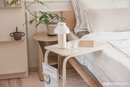 Rolling C-Shaped Side Table with Magazine Rack