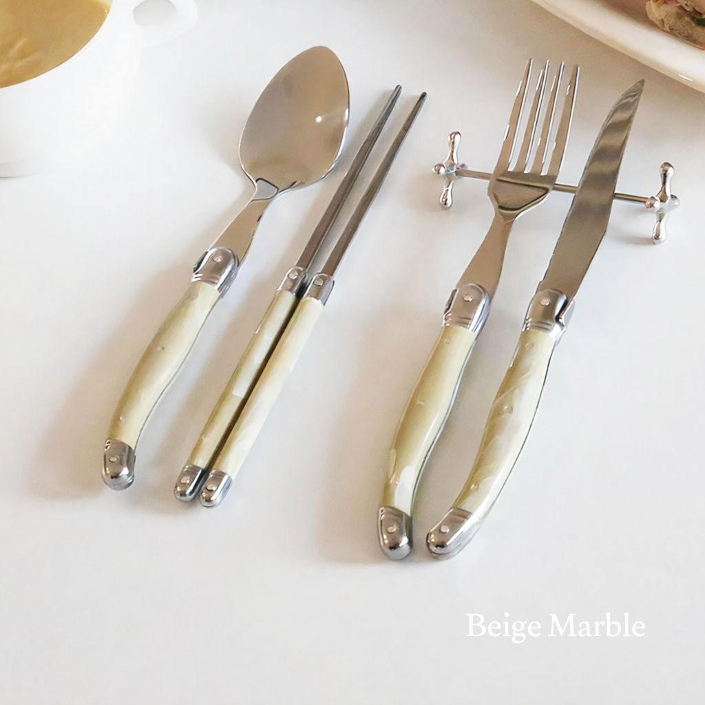Laguiole Fork & Knife Set for 2 - close up