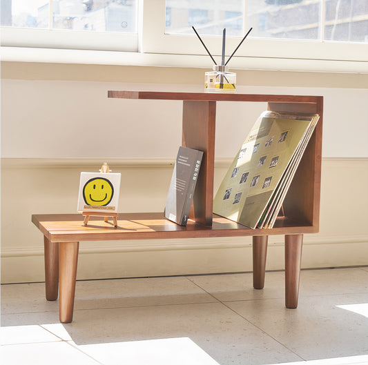 Low C-Shape Wood Vinyl Side Table