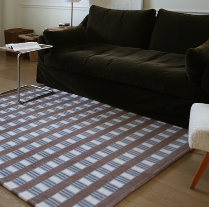 Mocha Blue Check Rug - detail view