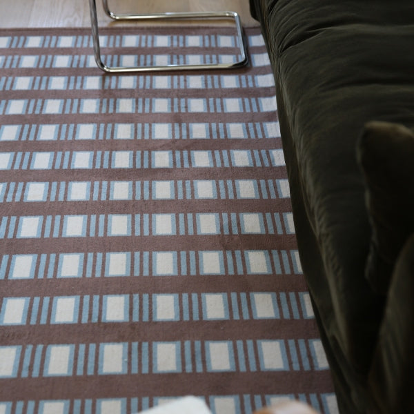 Mocha Blue Check Rug - close up