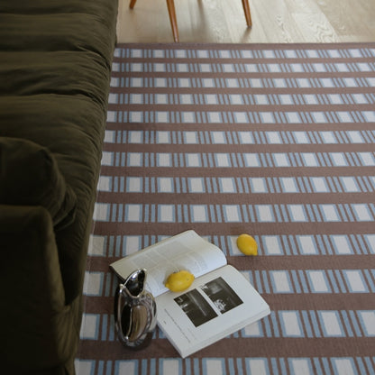 Mocha Blue Check Rug - lifestyle