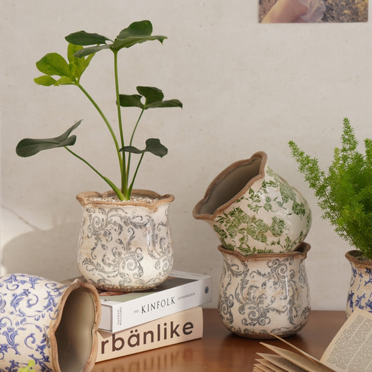 Antique Painted Tulip Flower pot