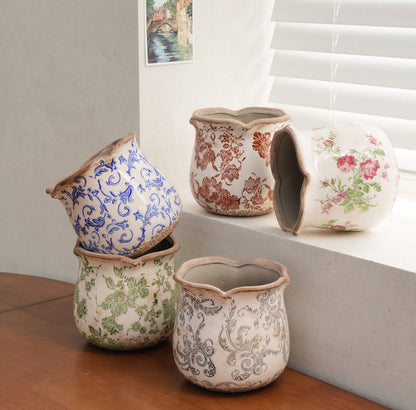 Antique Painted Tulip Flower pot