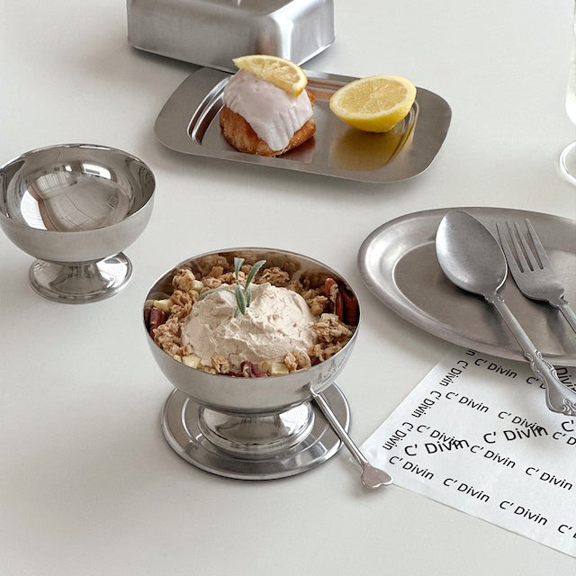 Mini Stainless Steel Dessert Bowl + Heart Fork Set - lifestyle
