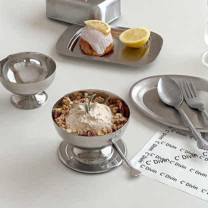 Mini Stainless Steel Dessert Bowl + Heart Fork Set - lifestyle