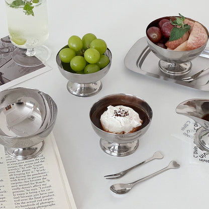 Mini Stainless Steel Dessert Bowl + Heart Fork Set - close up