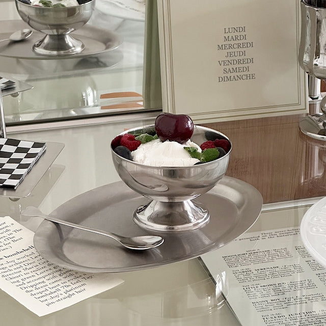Mini Stainless Steel Dessert Bowl + Heart Fork Set - detail view