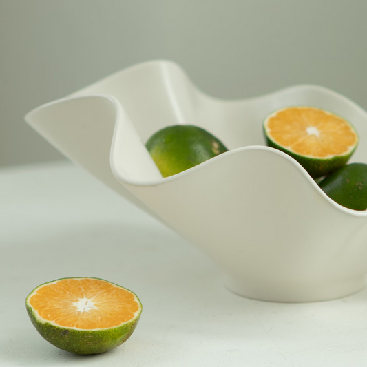 Ceramic Ikebana Bowl Vase & Fruit Basket with Flower Frog