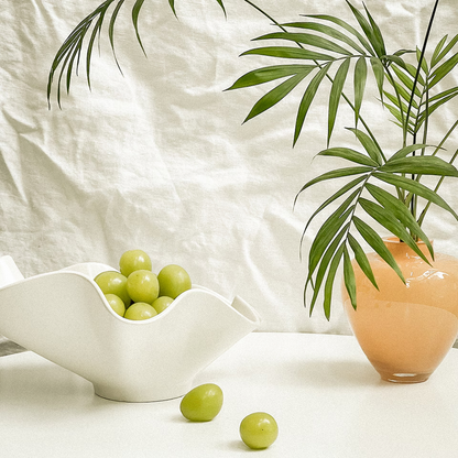 Ceramic Ikebana Bowl Vase & Fruit Basket with Flower Frog