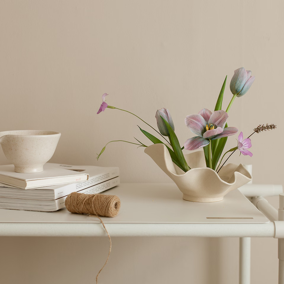 Ceramic Ikebana Bowl Vase & Fruit Basket with Flower Frog