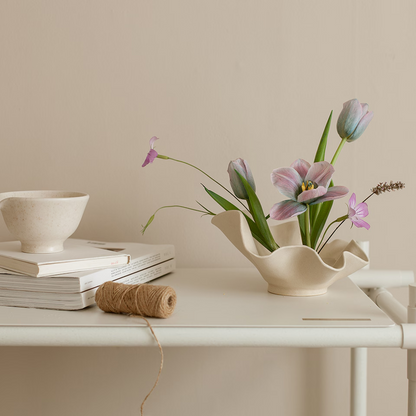 Ceramic Ikebana Bowl Vase & Fruit Basket with Flower Frog