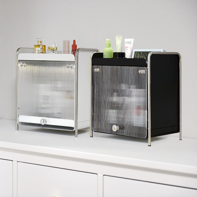 Metal Cosmetic Storage Organizer with Flip Door - close up