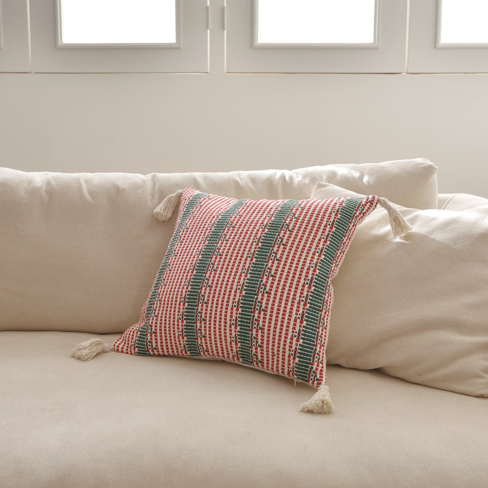 Holiday Woven Tassel Pillow Cover (18" × 18")