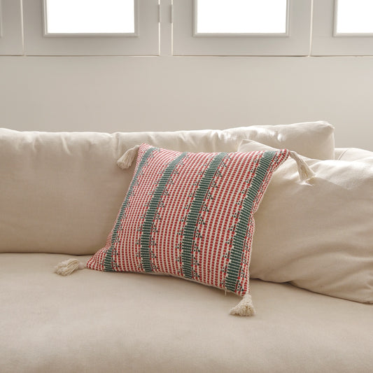 Holiday Woven Tassel Pillow Cover (18" × 18")