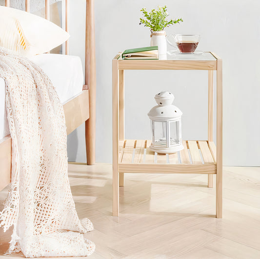 Wooden Tempered Glass Side Table