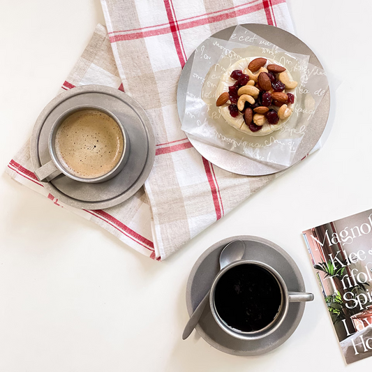 Agueda Vintage Stainless Steel Coffee Cup & Saucer Set – Square