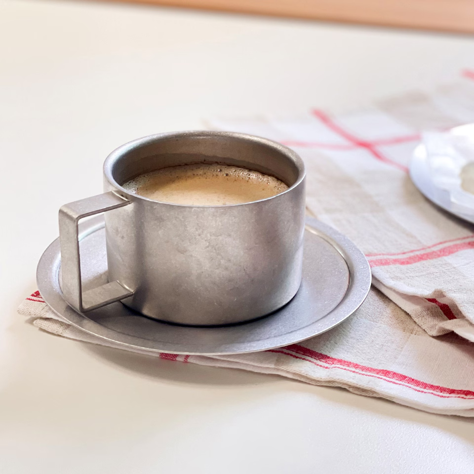 Agueda Vintage Stainless Steel Coffee Cup & Saucer Set – Square