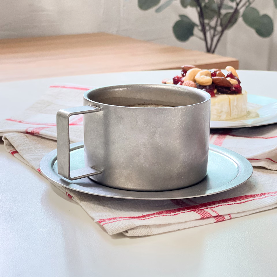 Agueda Vintage Stainless Steel Coffee Cup & Saucer Set – Square