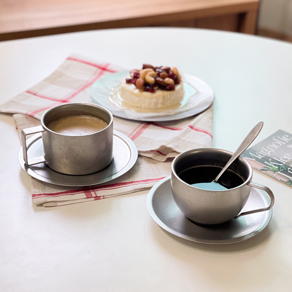 Agueda Vintage Stainless Steel Coffee Cup & Saucer Set – Square