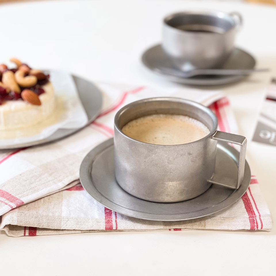 Agueda Vintage Stainless Steel Coffee Cup & Saucer Set – Square