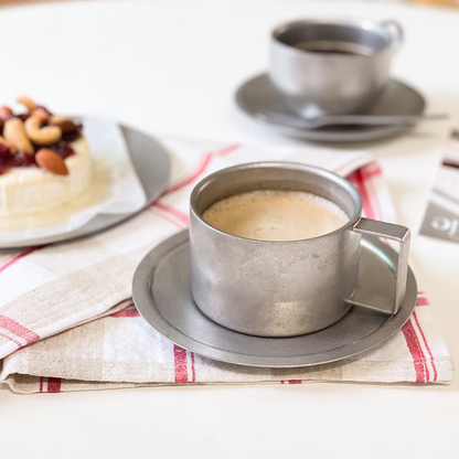 Agueda Vintage Stainless Steel Coffee Cup & Saucer Set – Square