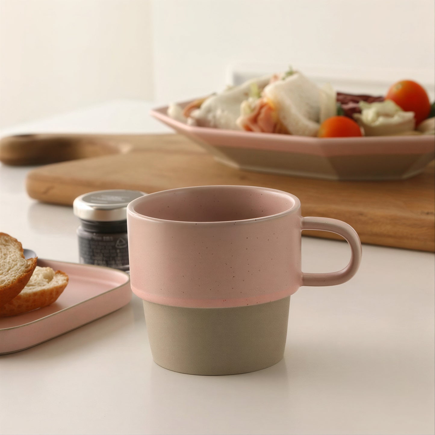 Vintage Two Tone Cafe Mug with Saucer Set