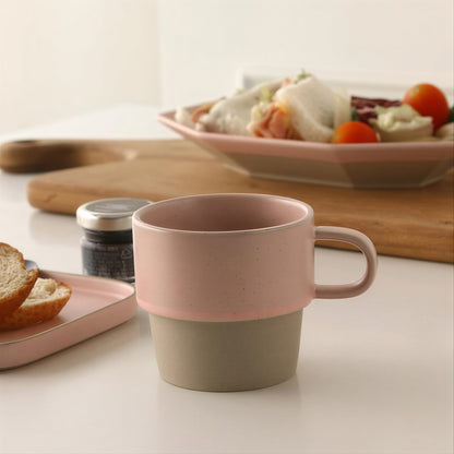 Vintage Two Tone Cafe Mug with Saucer Set
